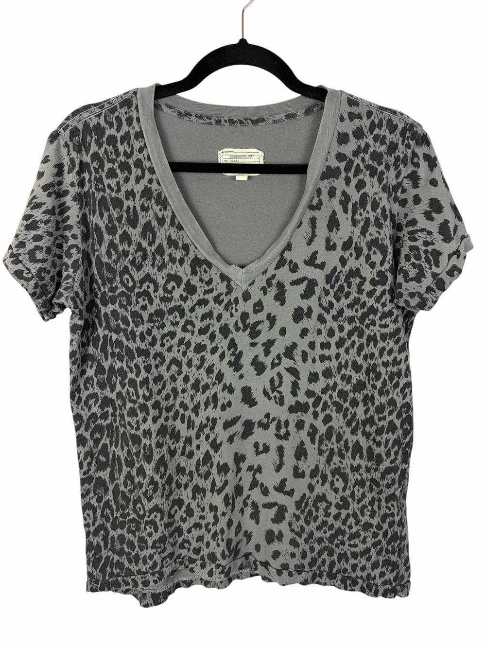 Current/Elliott Grey Leopard Print V-Neck Tee Size 0 Soft Animal Print T-Shirt